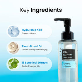 coxir Ultra Hyaluronic Cleansing Oil on a bathroom counter