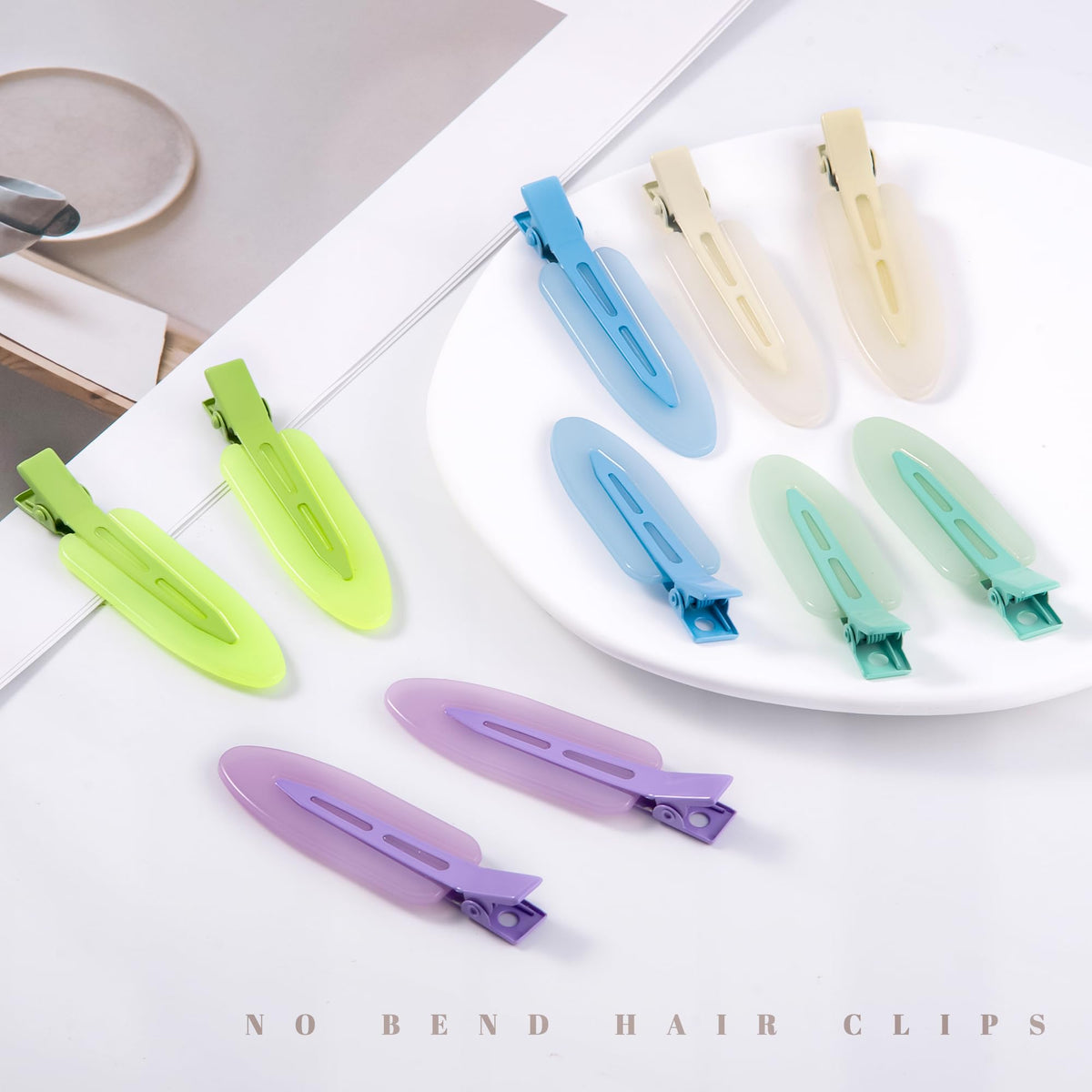 Cptots hair clips in vibrant jelly green and blue