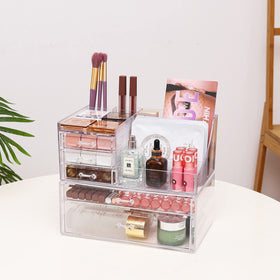 Cq acrylic makeup organizer in a stylish bedroom setting