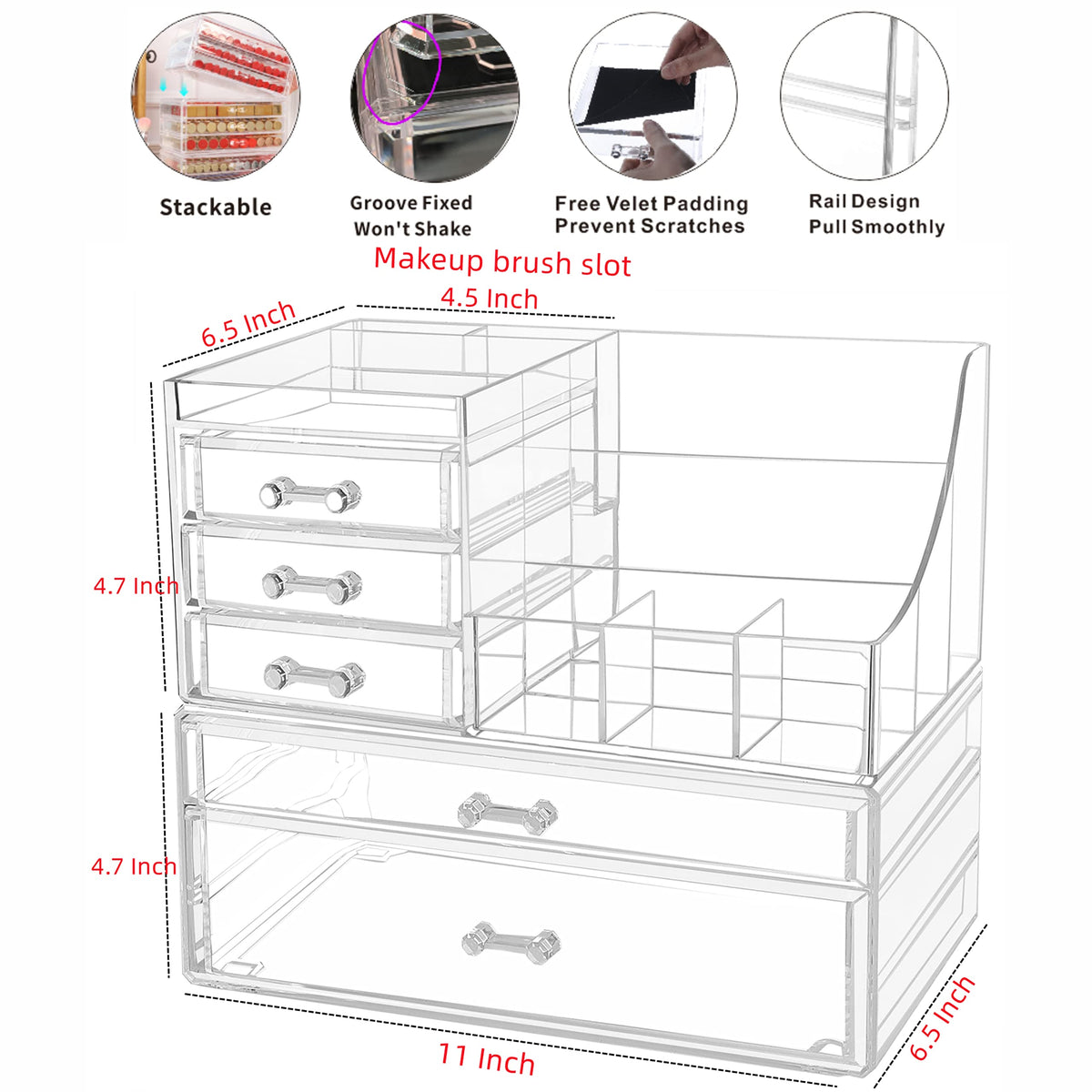 Cq acrylic makeup organizer showing top makeup holder with 8 spaces
