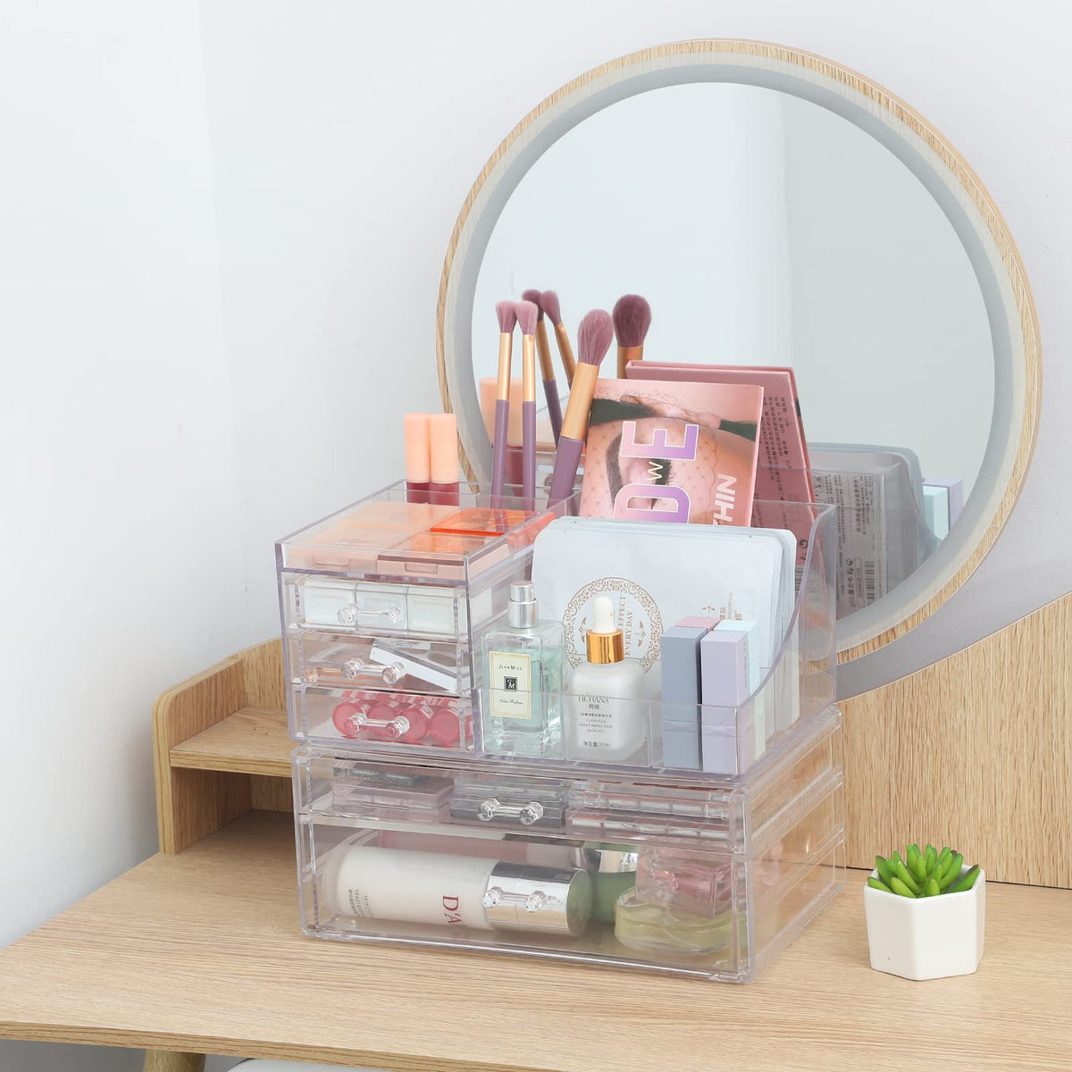 Cq acrylic makeup organizer with skincare products
