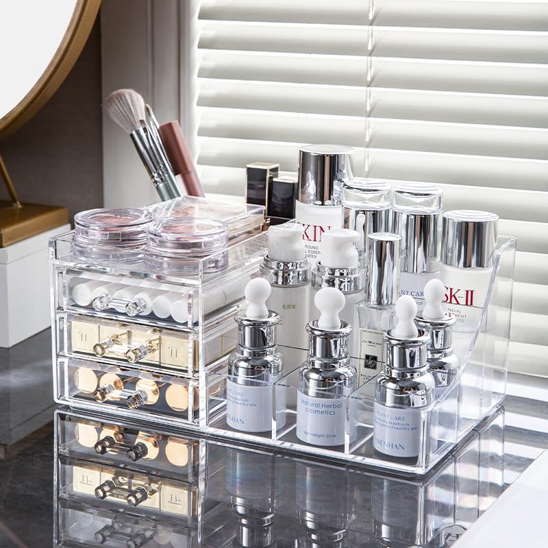 Cq acrylic makeup organizer with various beauty products inside