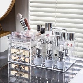 Cq acrylic makeup organizer with various beauty products inside