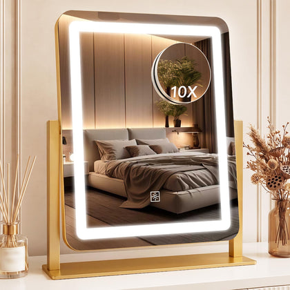 CraftCraze 15x13 Vanity Mirror with lights front view in gold