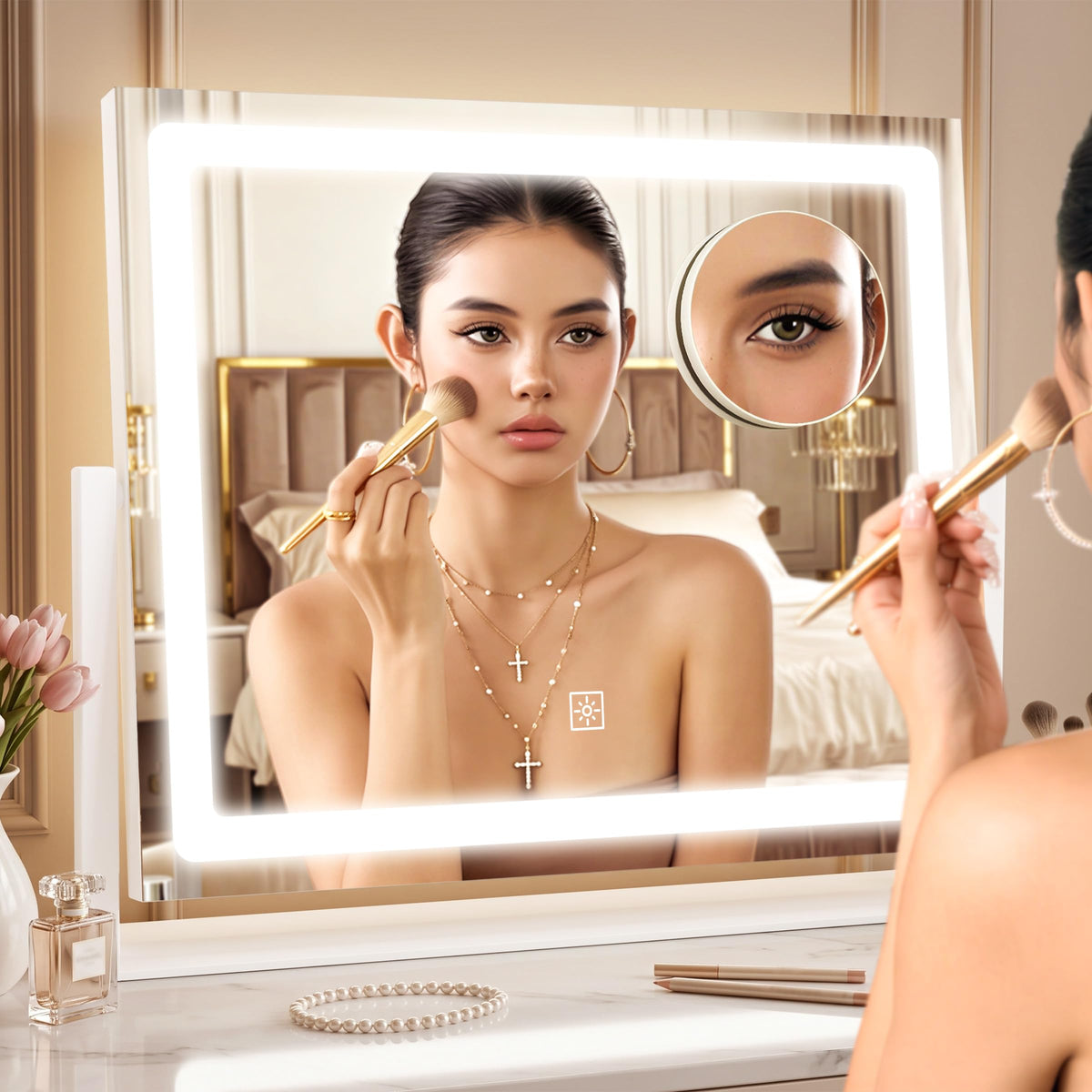 CraftCraze LED Vanity Mirror displaying warm lighting mode