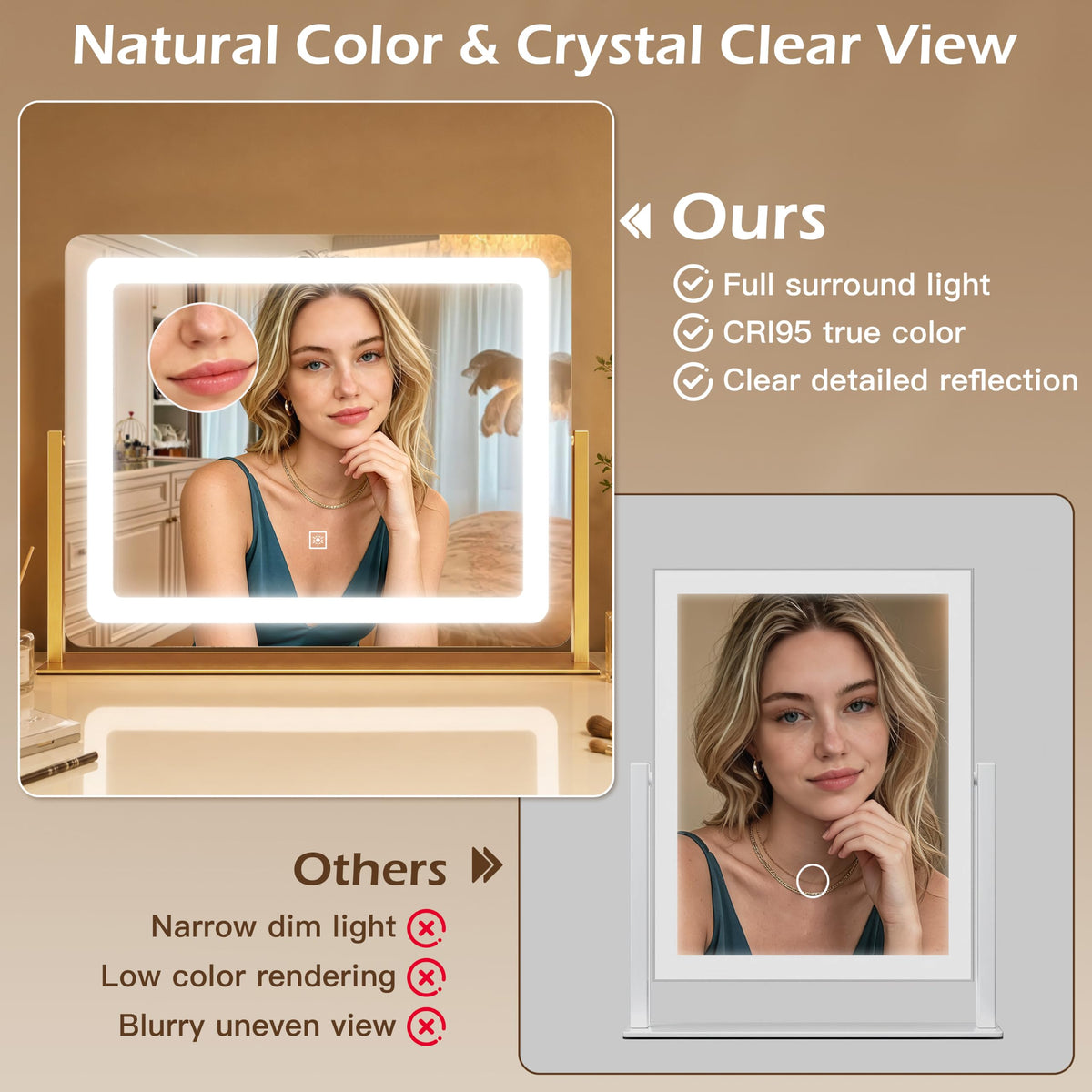 CraftCraze Vanity Mirror 22x17 showing natural lighting mode
