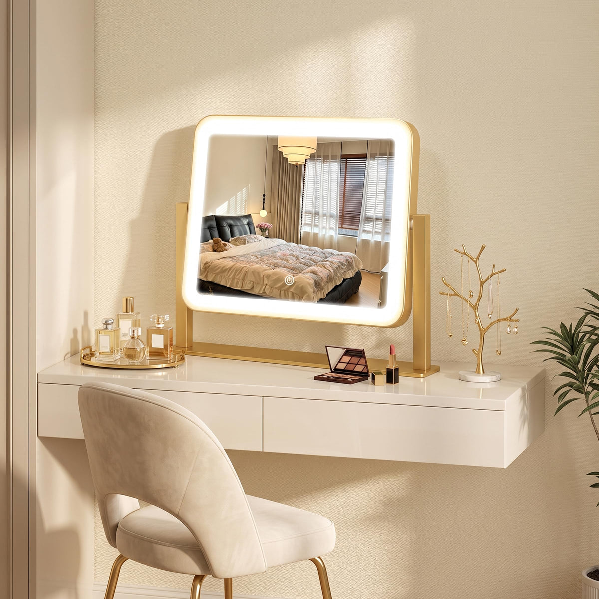CraftCraze vanity mirror on a dresser with makeup accessories