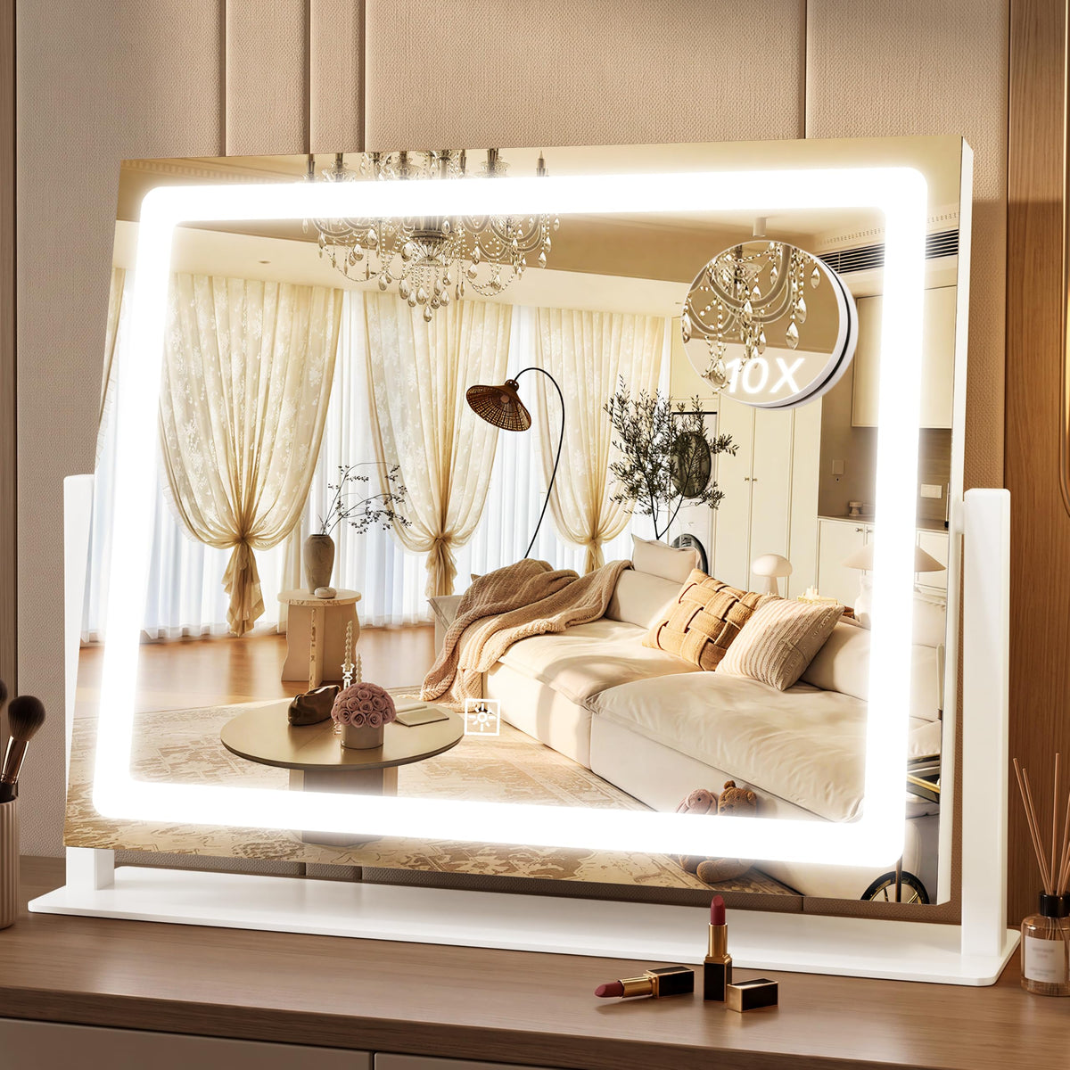 CraftCraze Vanity Mirror with Lights front view showing 3 color modes