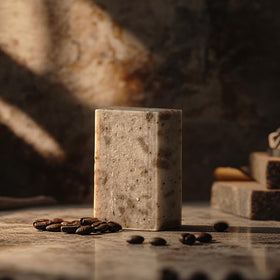 Crate 61 Organics Cocoa Vanilla Espresso Natural Bar Soap on a wooden surface