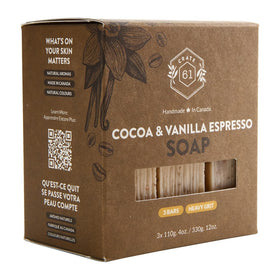 Crate 61 Organics Cocoa Vanilla Espresso Natural Bar Soap packaging
