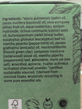 Crate 61 Organics Eucamint Soap ingredients display