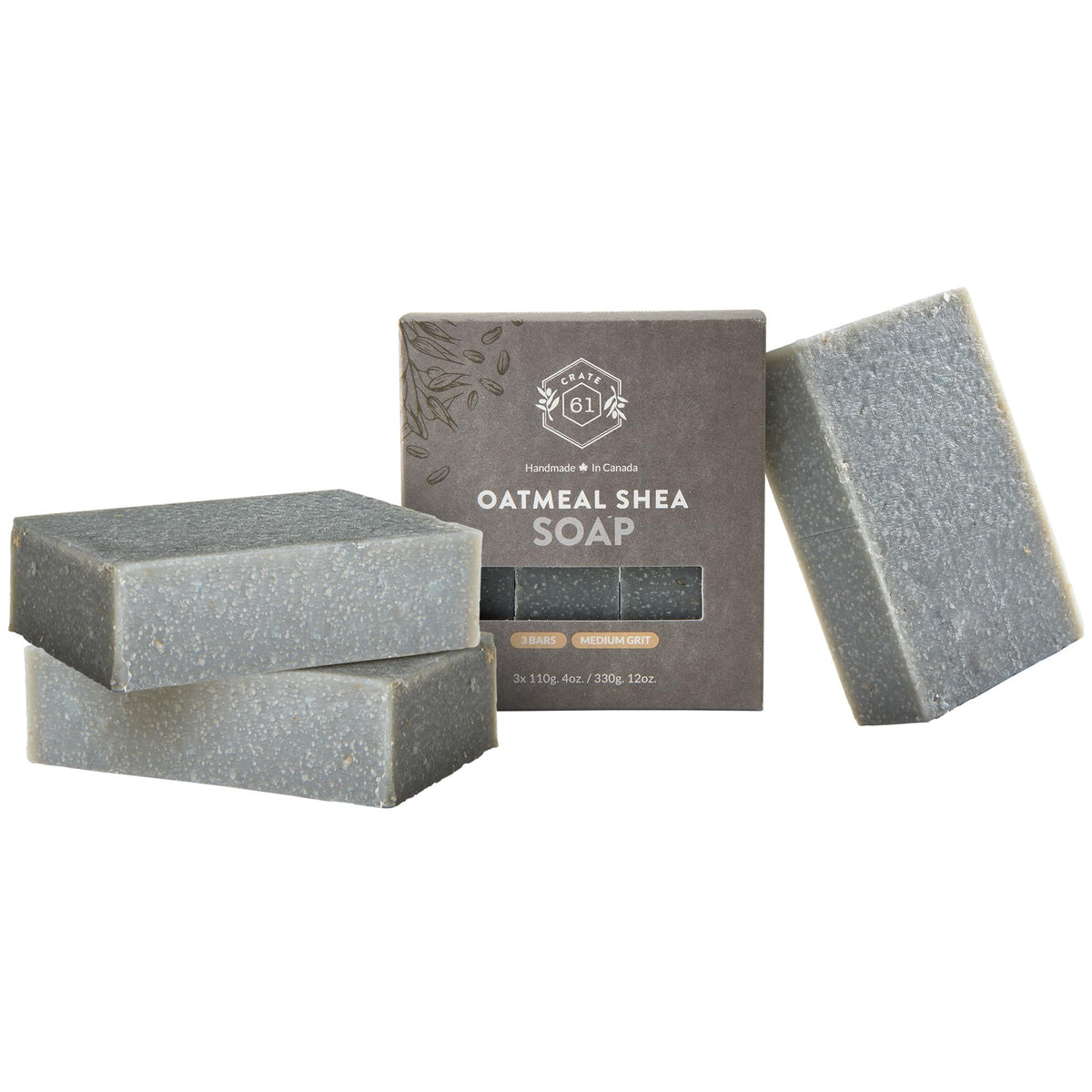 Crate 61 Organics handmade natural bar soap 3 pack Oatmeal Shea front view