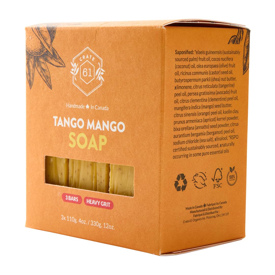 Crate 61 Organics Handmade soap packaging with ingredients listed