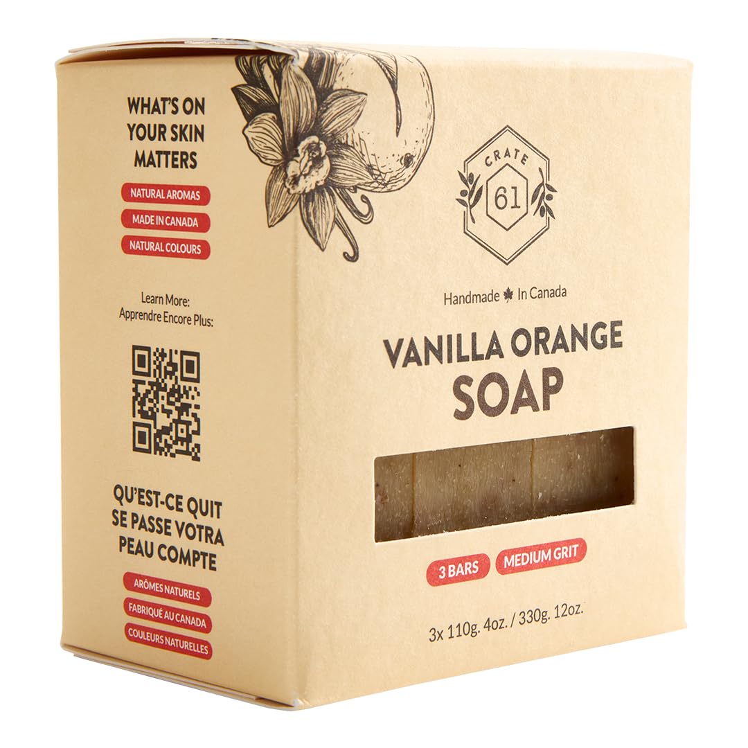 Crate 61 Organics soap bars stacked with natural ingredients