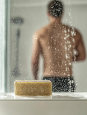 Crate 61 Organics soap bars with a rustic background