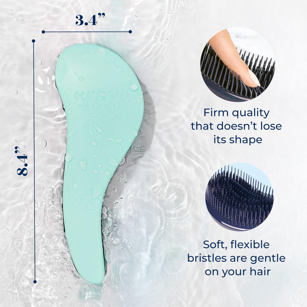 Crave Naturals Biggie Glide Thru Hair Brush in hand for easy use