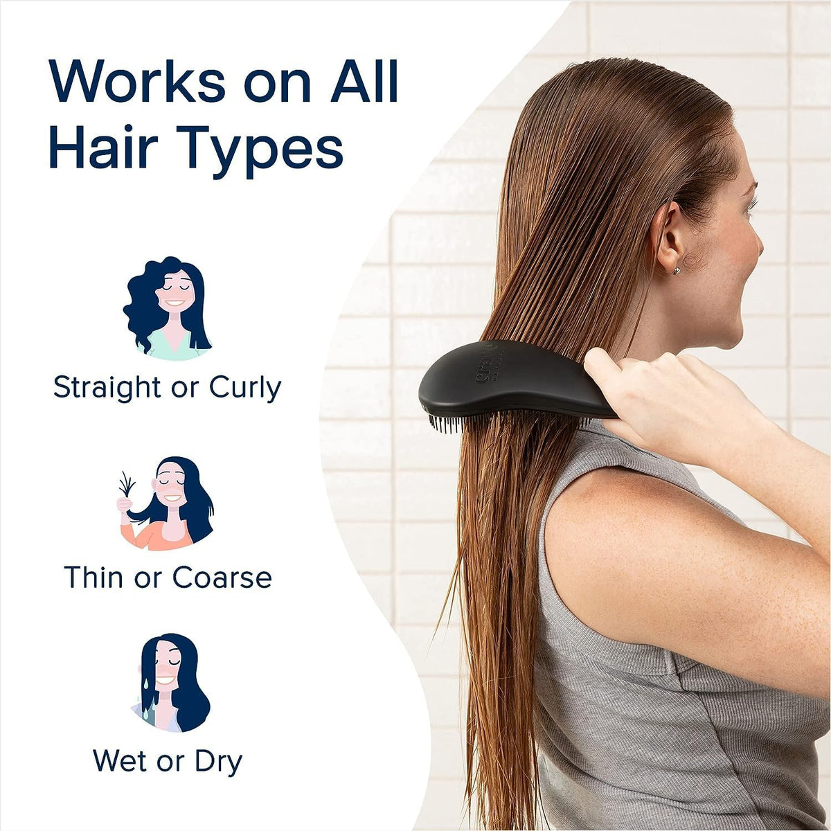 Crave Naturals Biggie Glide Thru Hair Brush on a bathroom counter