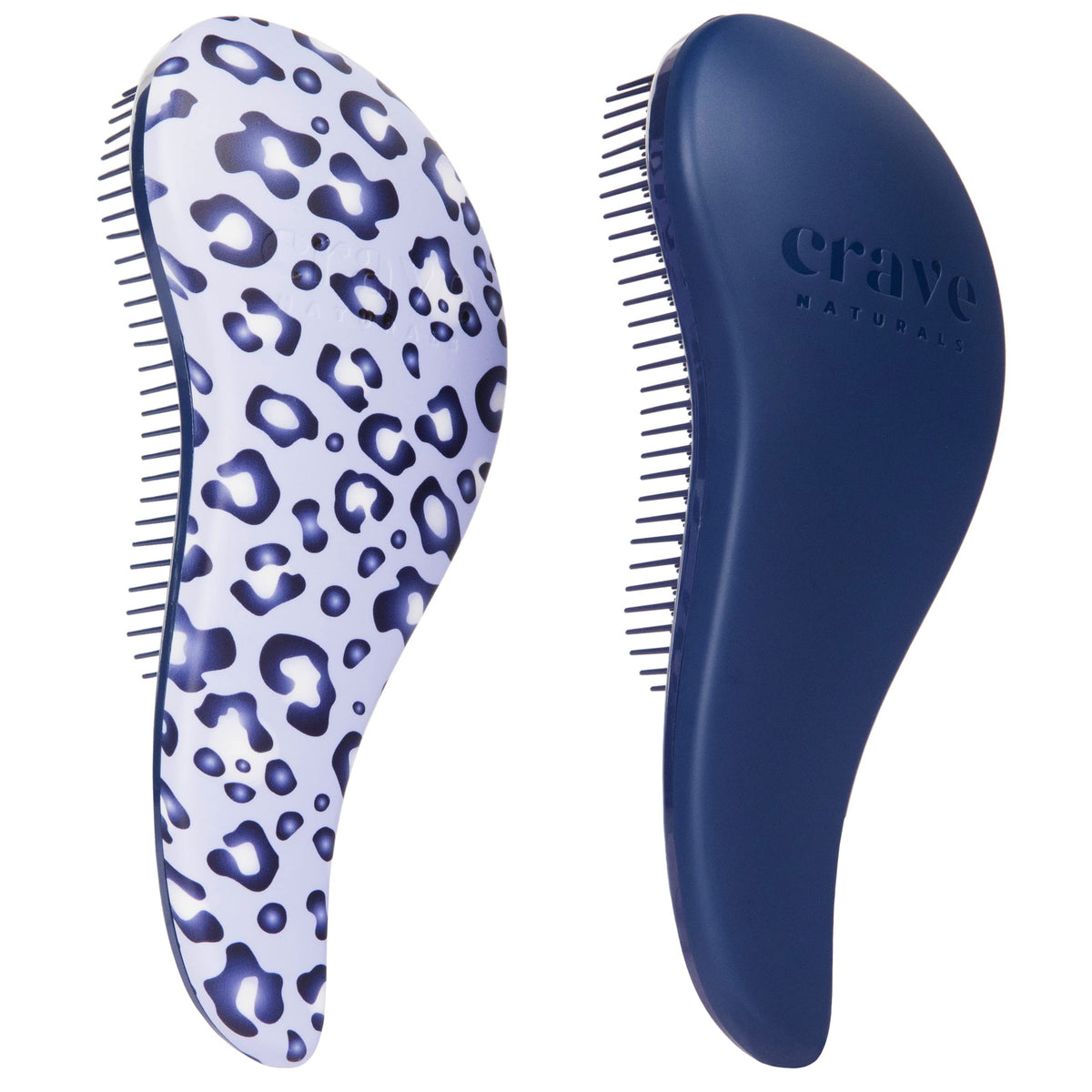 Crave Naturals Glide Thru Detangling Hair Brush front view in navy blue and blue cheetah