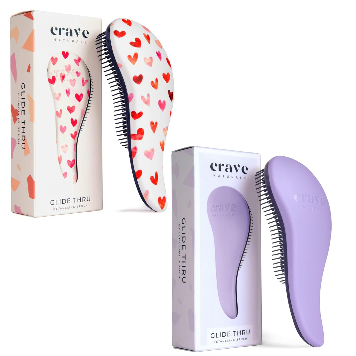 Crave Naturals Glide Thru Detangling Hair Brush purple and pink hearts front view