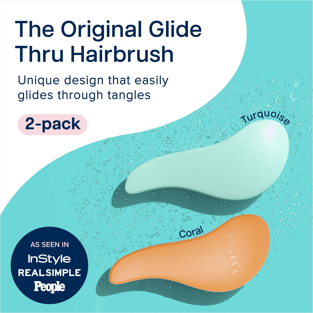 Crave Naturals Glide Thru Hair Brush turquoise front view