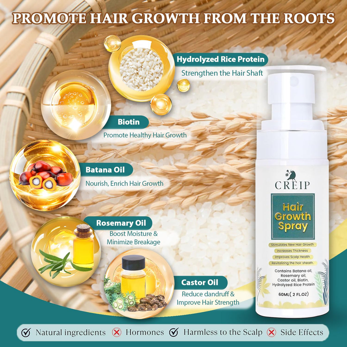 Creip Natural Hair Growth Oil Spray bottle side view