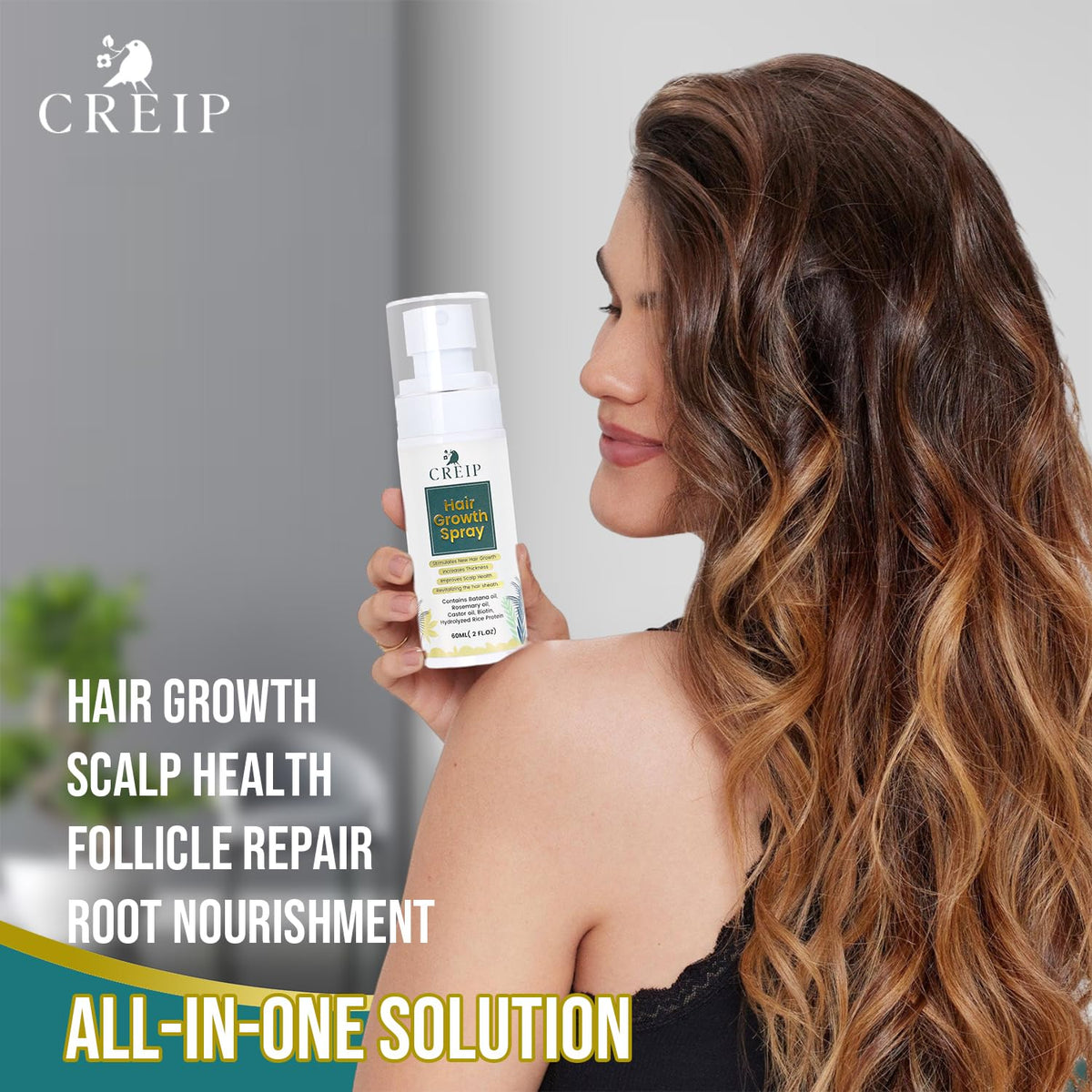 Creip Natural Hair Growth Oil Spray close-up of the bottle