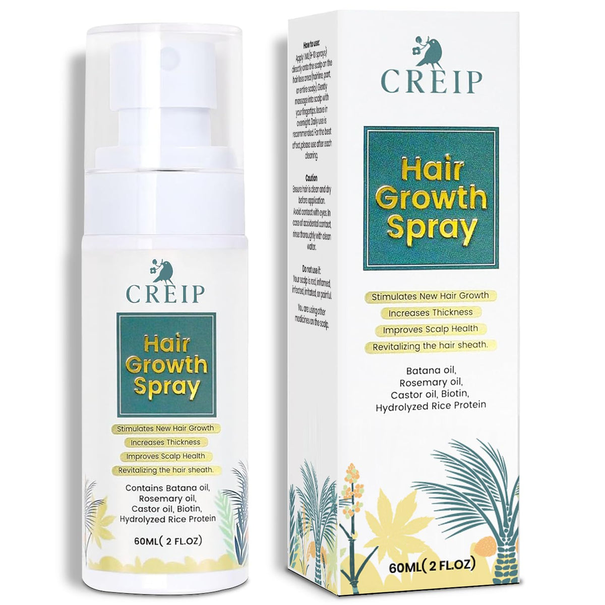 Creip Natural Hair Growth Oil Spray front view with spray nozzle