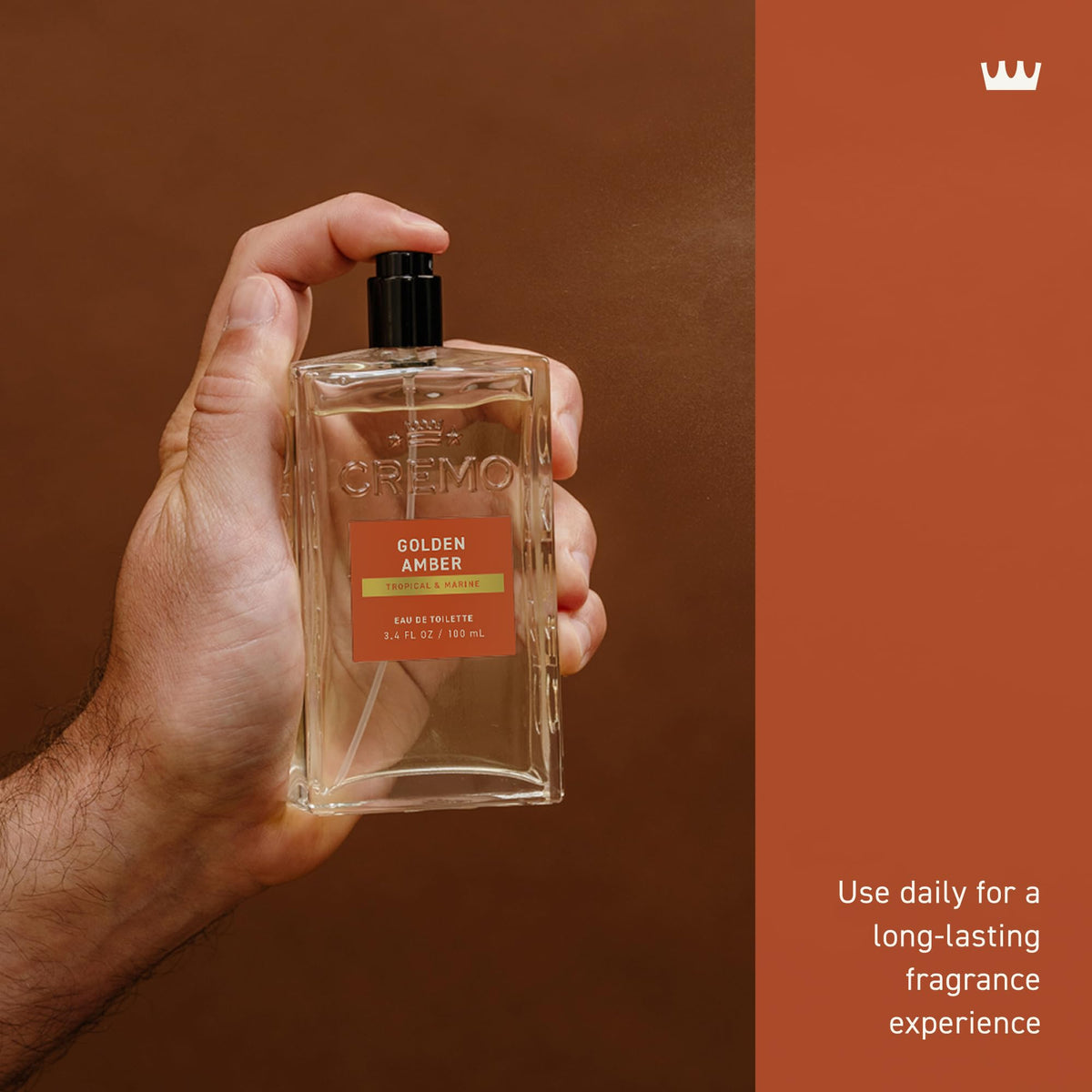 Cremo Golden Amber Cologne bottle side view
