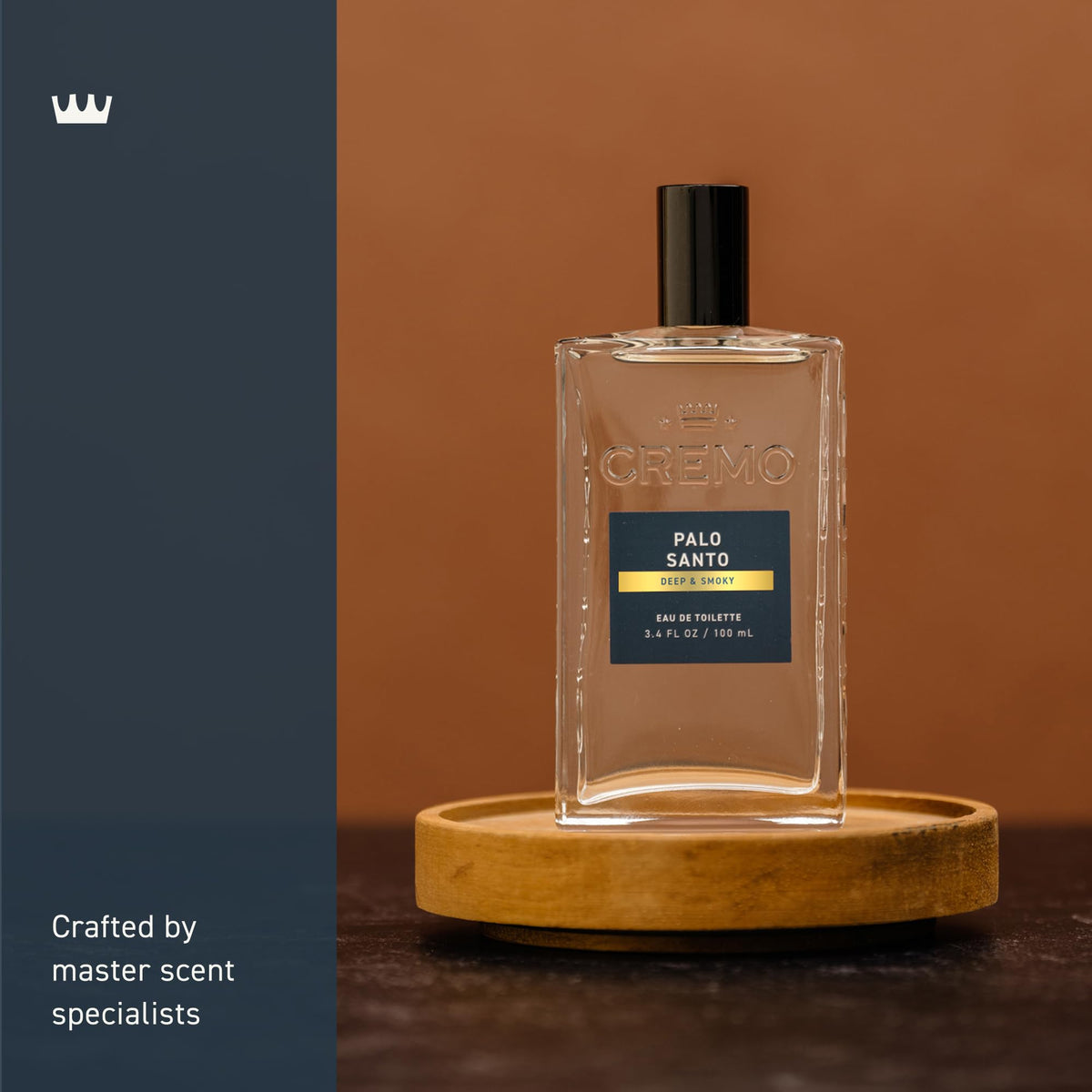 Cremo Palo Santo Cologne Spray 3.4 Fl Oz close-up of bottle