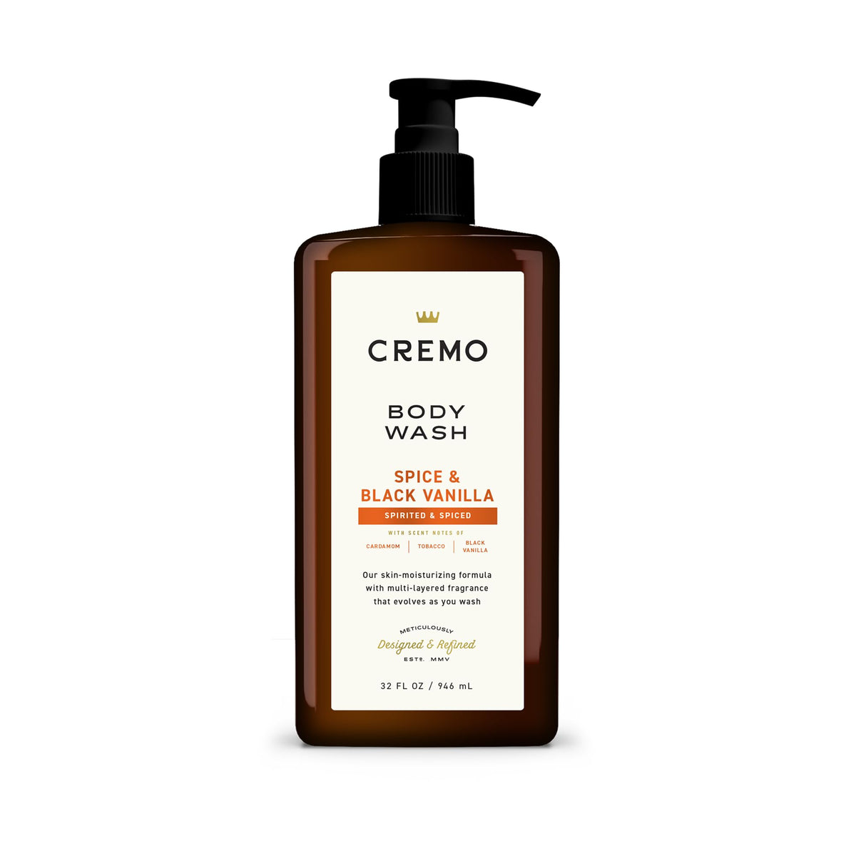 Cremo Spice & Black Vanilla Body Wash 32 Fl Oz front view