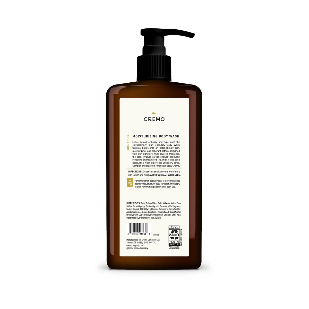 Cremo Spice & Black Vanilla Body Wash 32 Fl Oz with fragrance notes