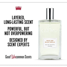 Cremo Spice & Black Vanilla Cologne bottle side view