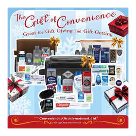 Crest Toothpaste and Colgate toothbrush included in the men's travel kit