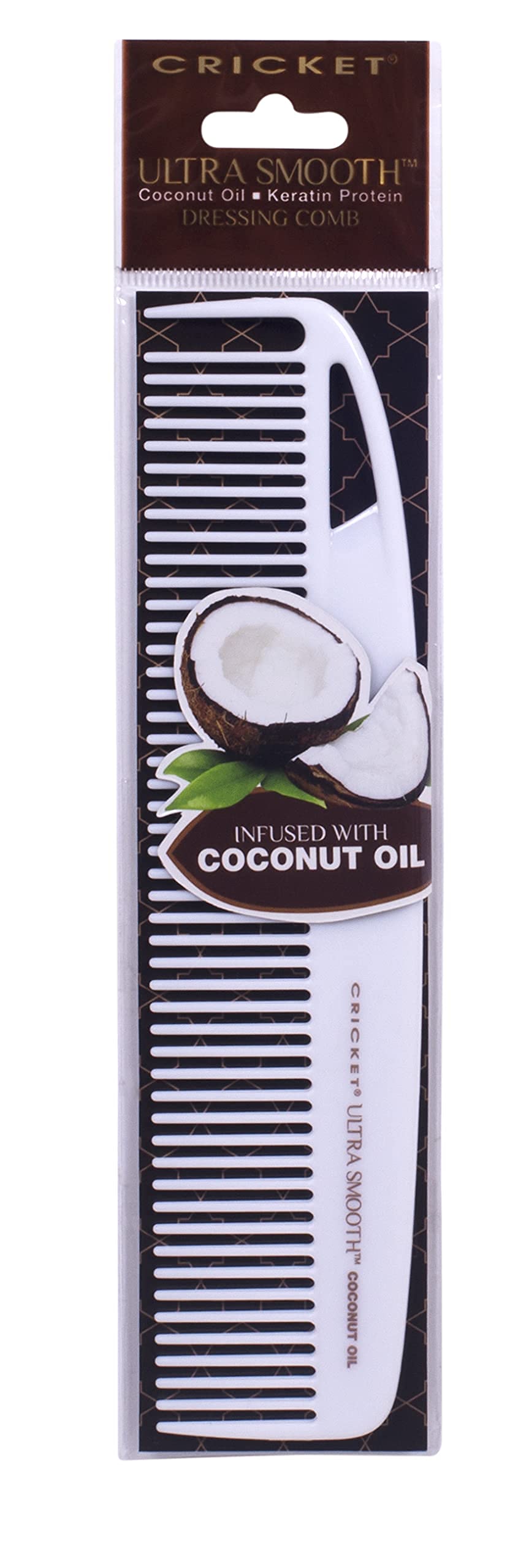 Cricket Coconut Dressing Comb on a styling table with hair products