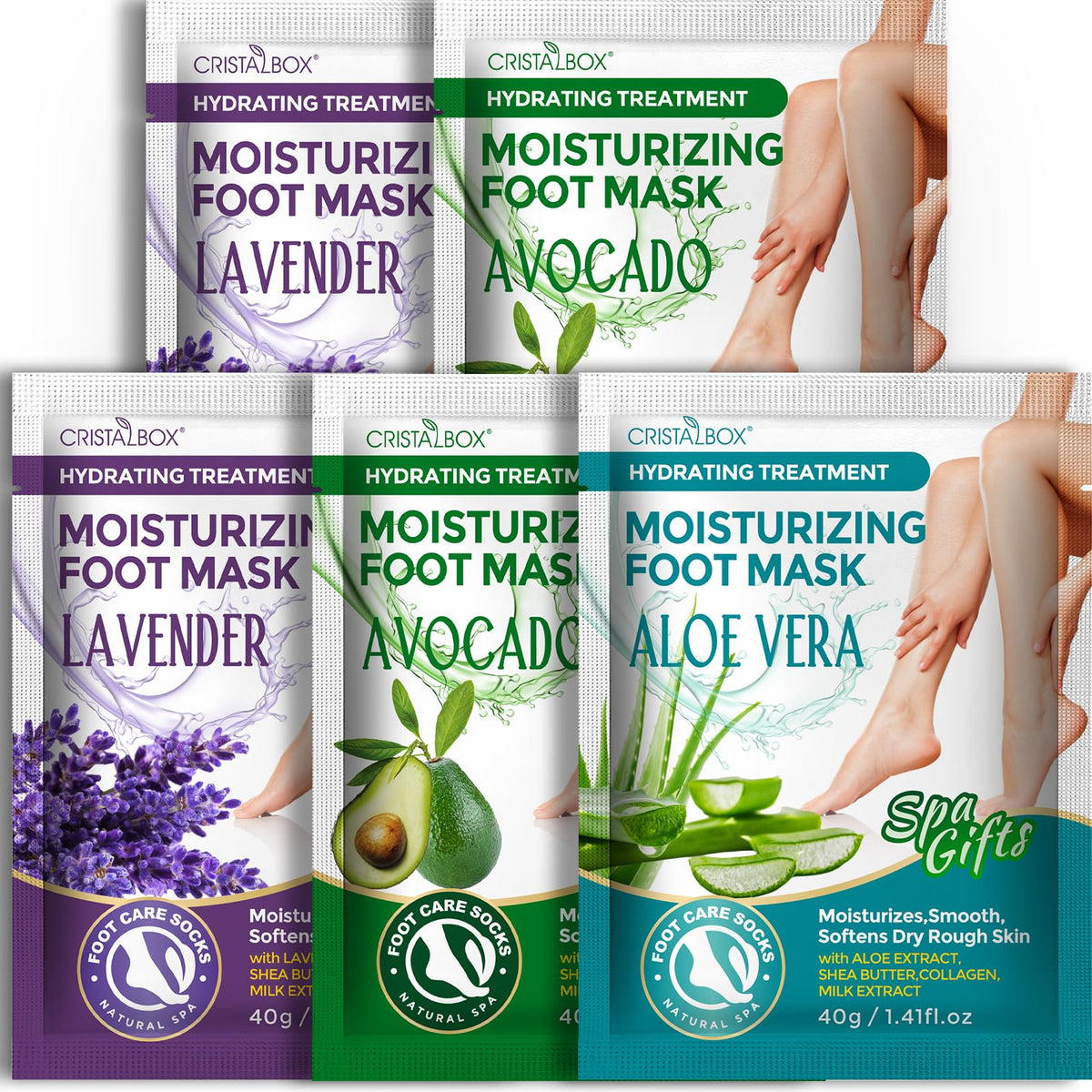 CRISTALBOX 5 Pack Moisturizing Foot Mask front view