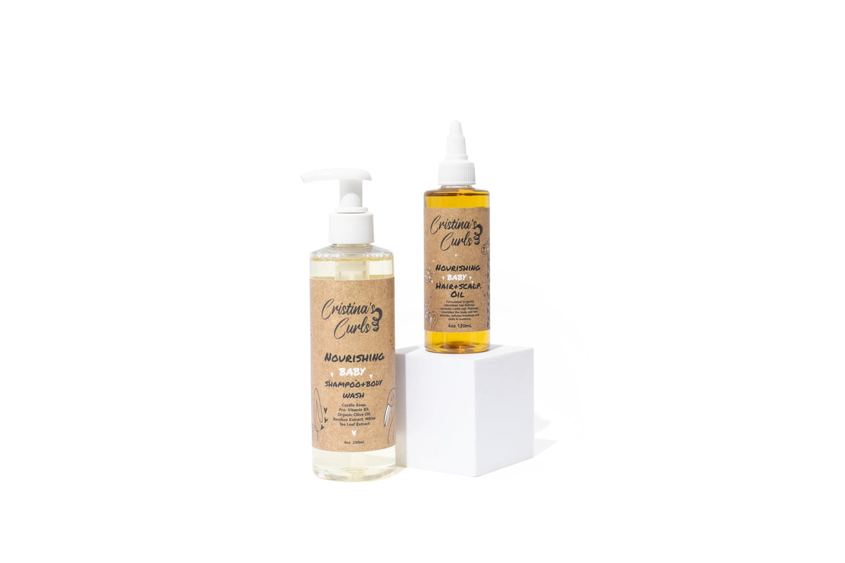 Cristina's Curls hair care bundle displayed with soft towels