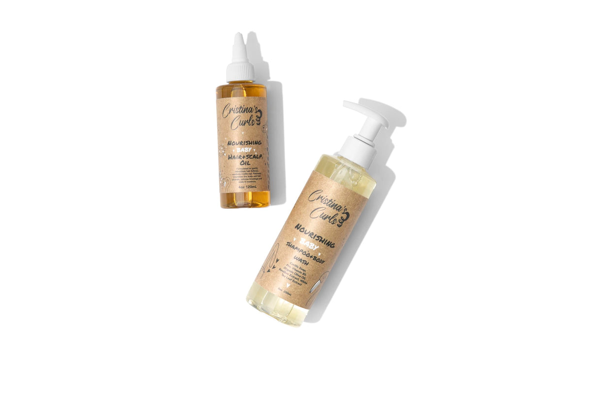 Cristina's Curls products in a bright bathroom setting