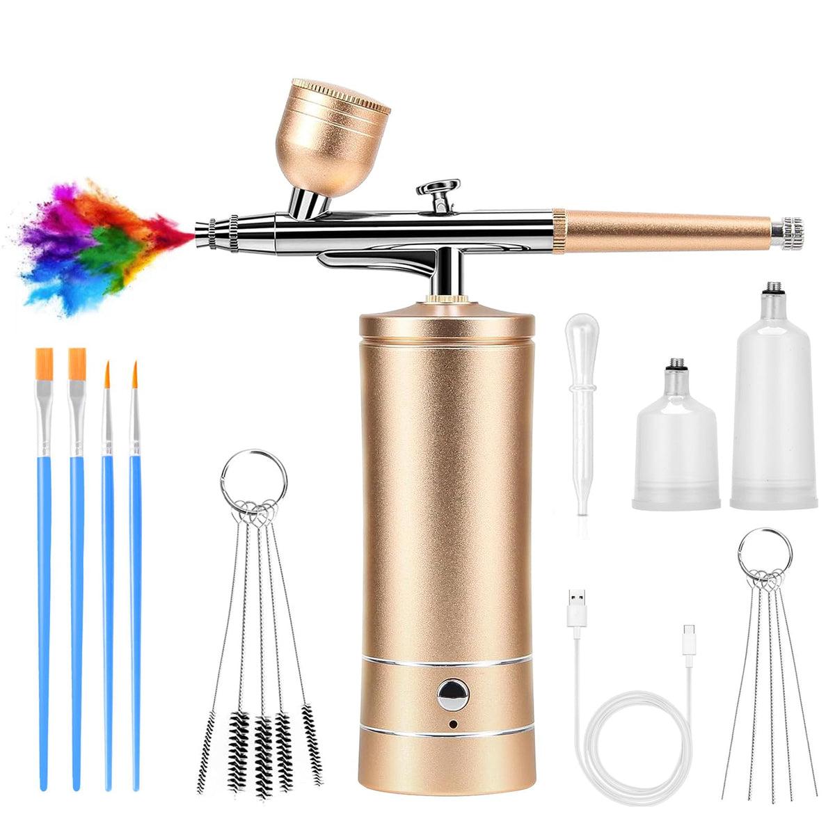 crpen Airbrush Kit with compressor in golden finish