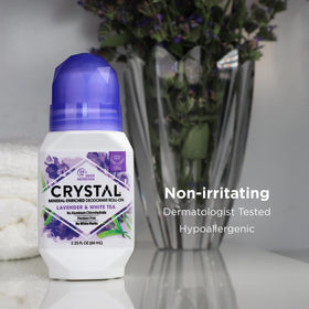 Crystal Essence Lavender & White Tea Deodorant Roll-On packaging
