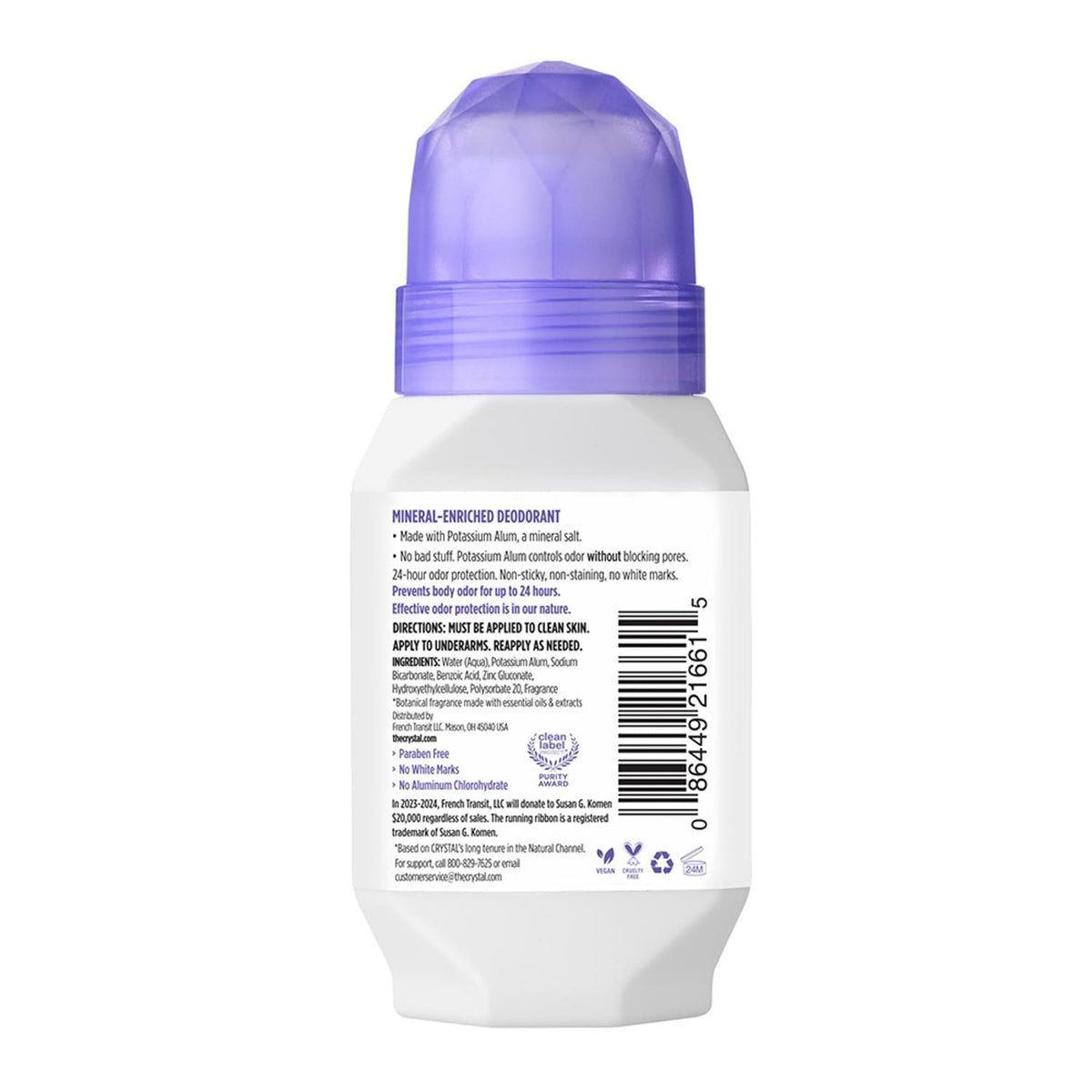 Crystal Essence Lavender & White Tea Deodorant Roll-On side view