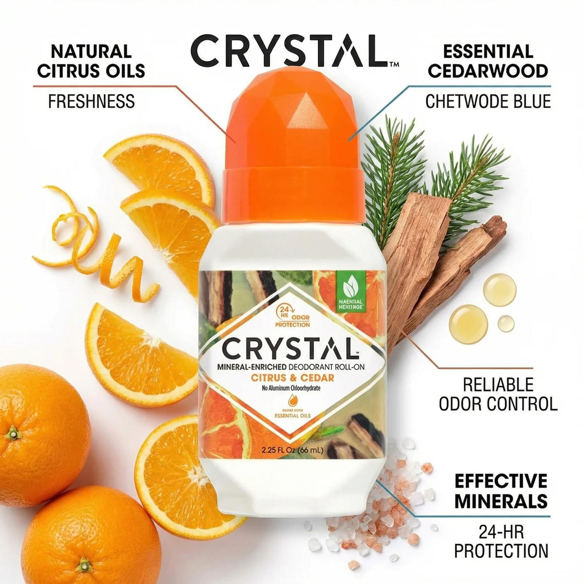 Crystal Essence Mineral Deodorant Roll-On Citrus & Cedar ingredients list