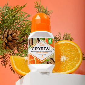 Crystal Essence Mineral Deodorant Roll-On Citrus & Cedar lifestyle shot