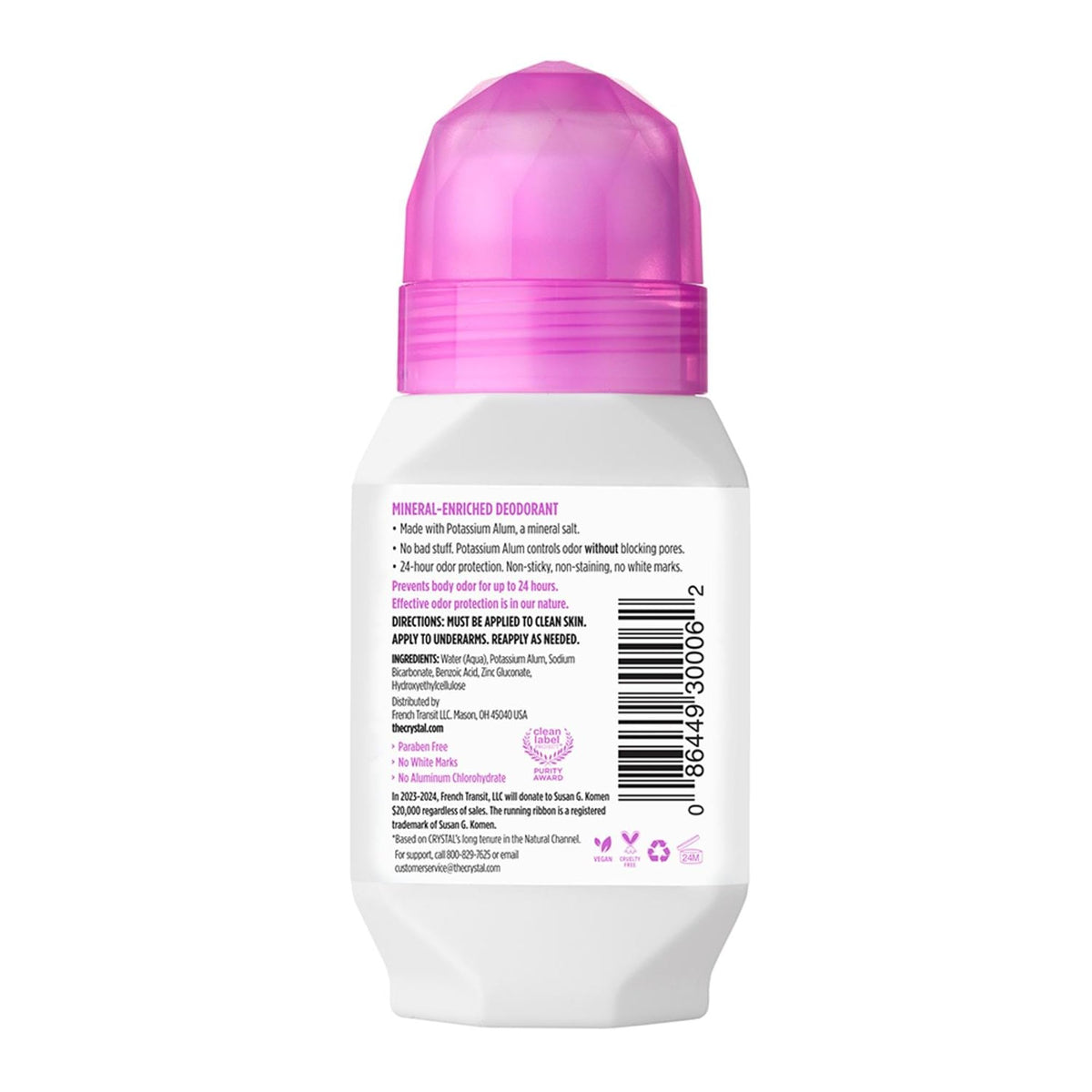 Crystal Essence Mineral Deodorant Roll-On Unscented side view
