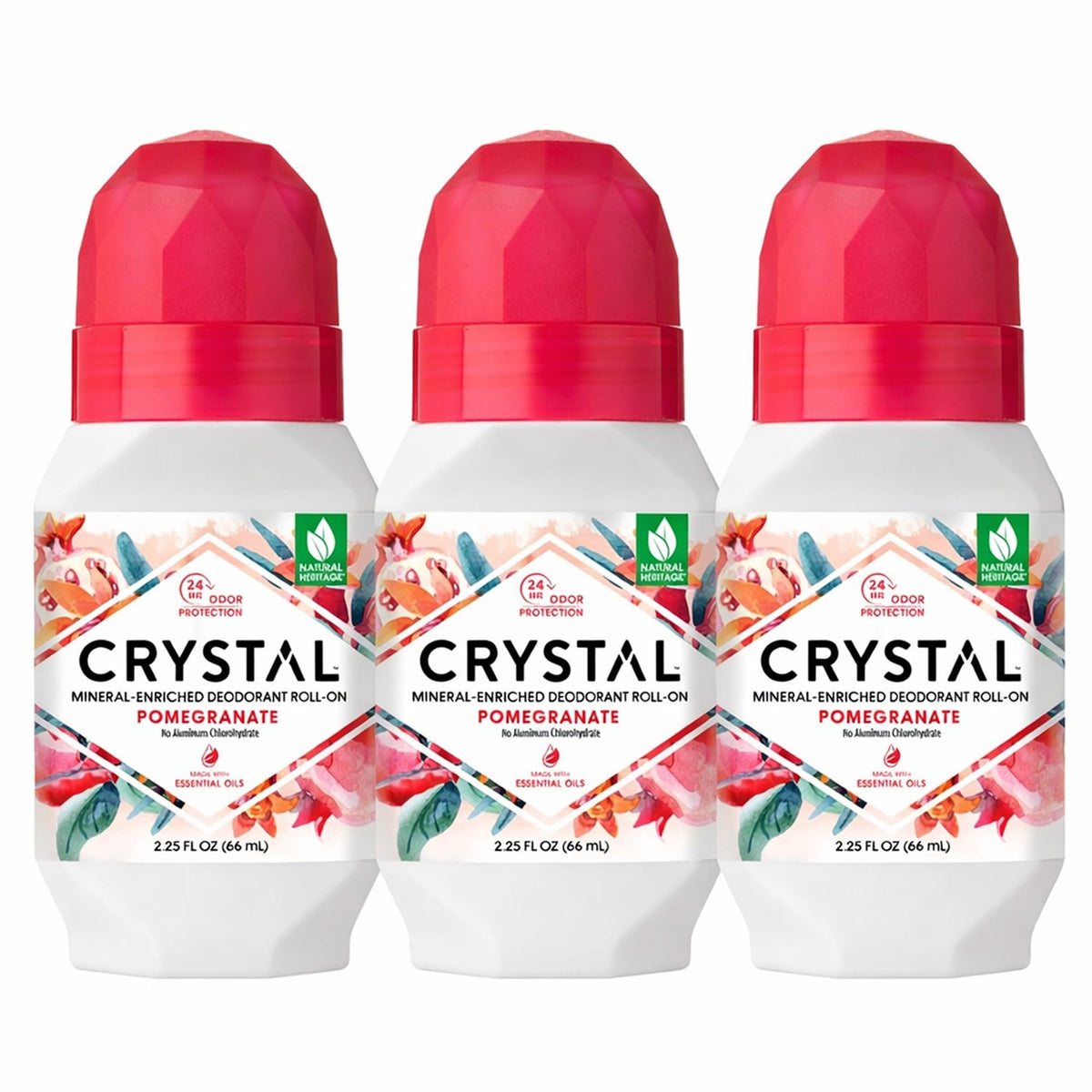 Crystal Essence Pomegranate Deodorant Roll-On front view
