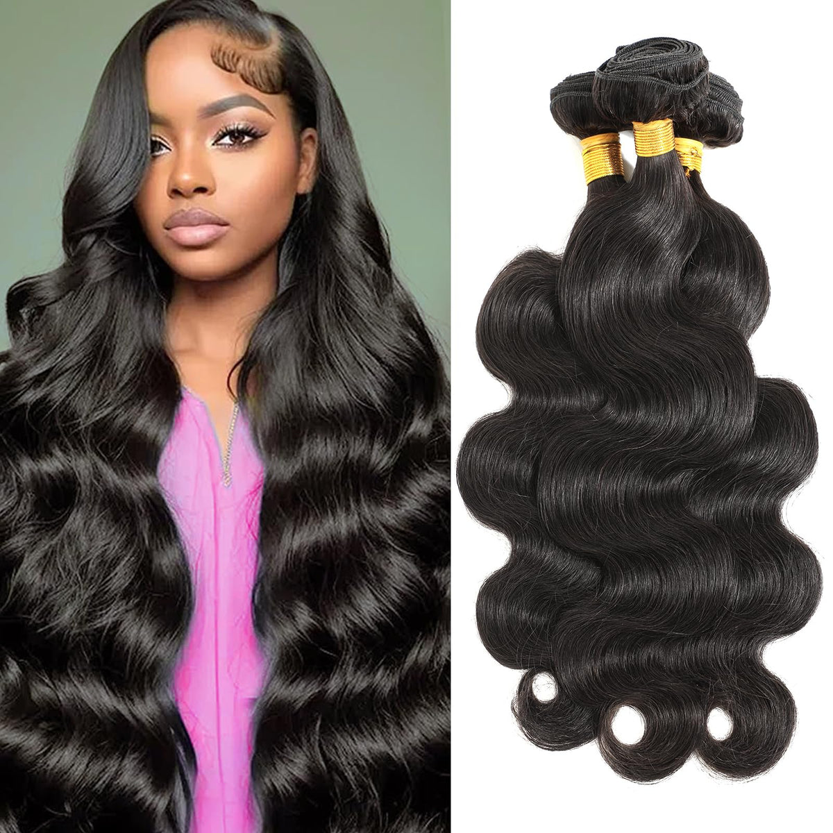 CSCHS Body Wave Bundles 16-20 Inch Natural Black front view