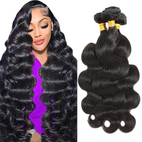 CSCHS Body Wave Bundles 34 Inch natural black hair front view