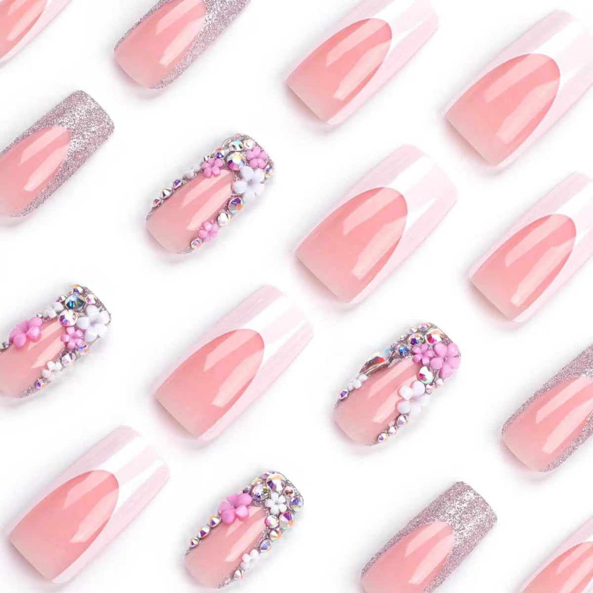 CTTHNBD Medium Press on Nails Square floral design close-up