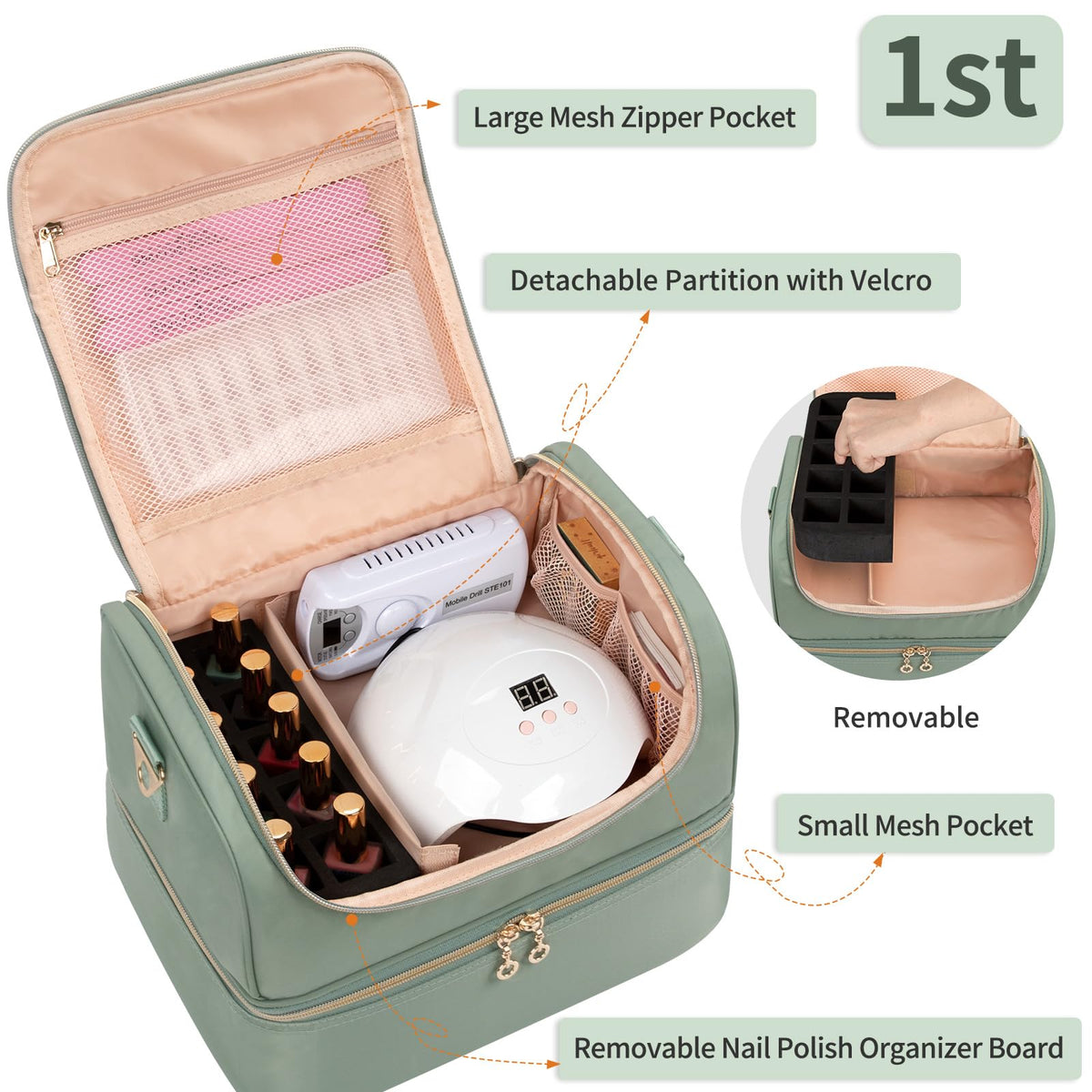 CUBETASTIC Nail Polish Organizer Case side view showing double-layer design