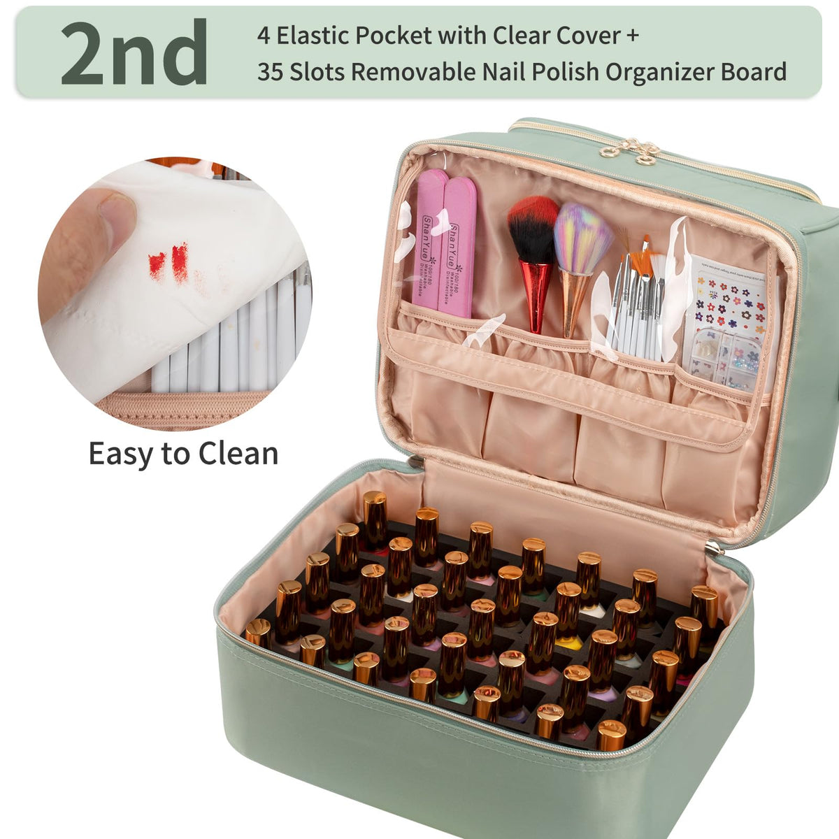 CUBETASTIC Nail Polish Organizer Case with handle and adjustable strap