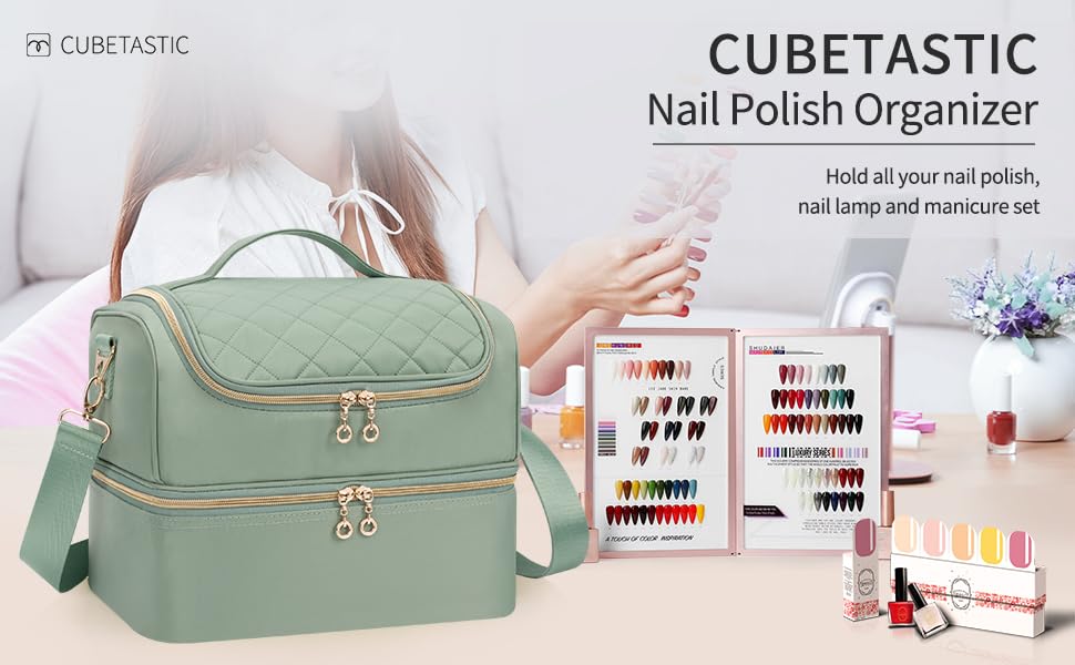 CUBETASTIC Nail Polish Organizer Case with various manicure tools